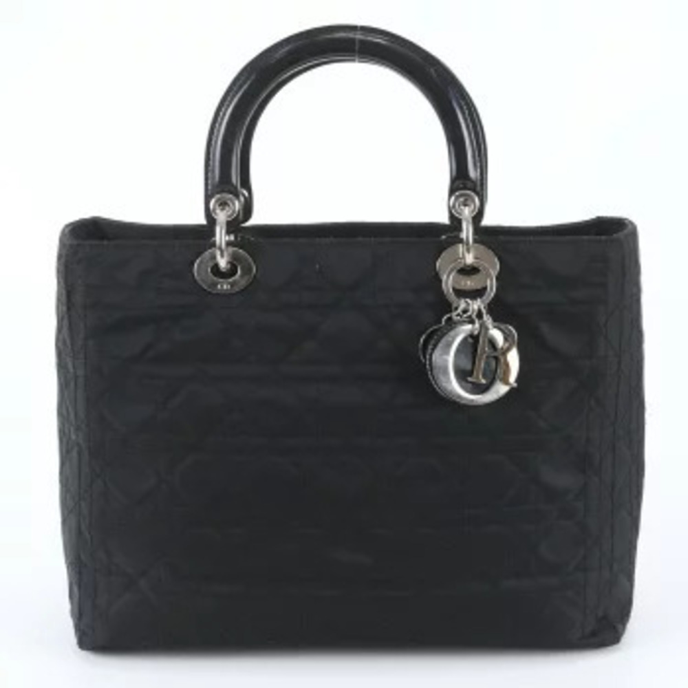 Christian Dior Cannage Leather 2Way Shoulder Tote Bag Rie Blue Black